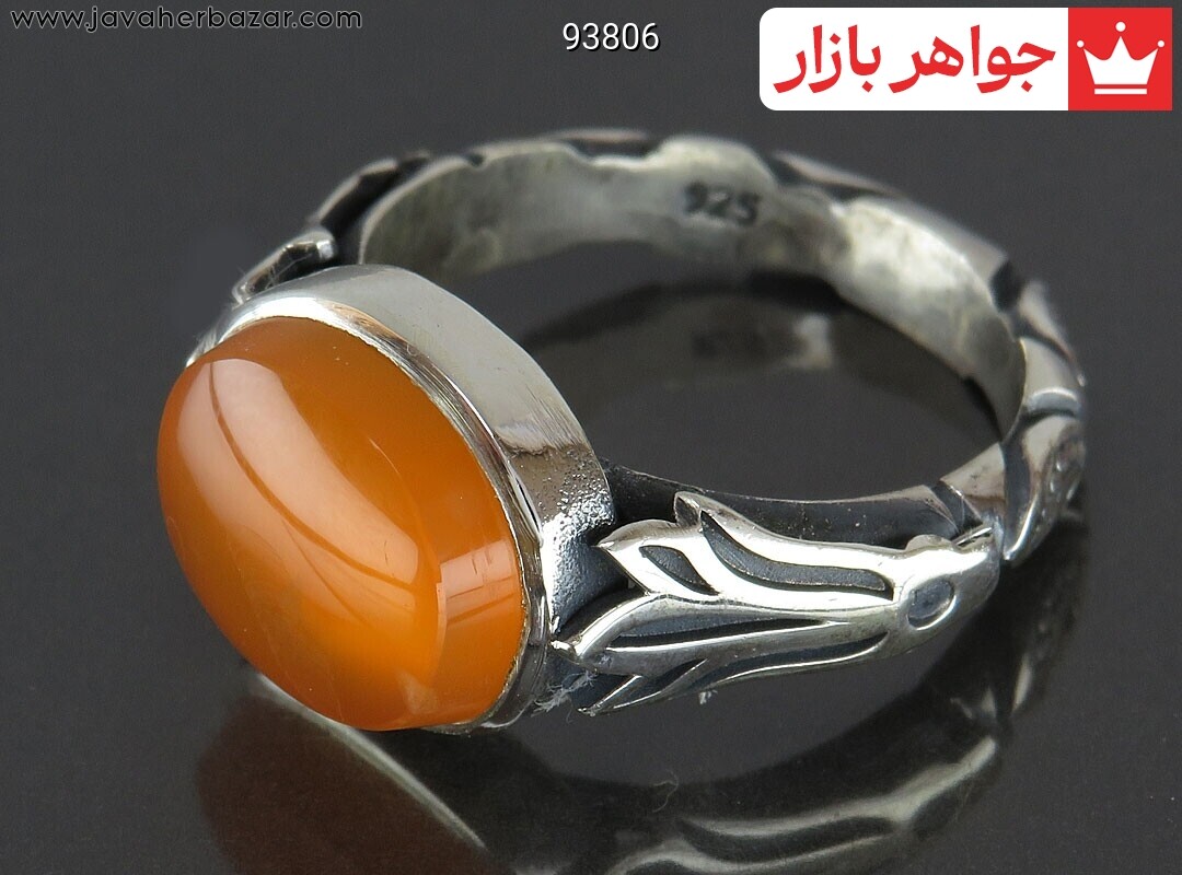 انگشتر نقره عقیق یمنی نارنجی صفوی مردانه [شرف الشمس]